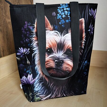 Taška se zipem - Pes v květinách