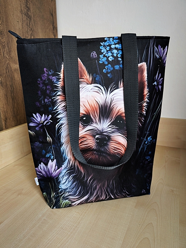 Taška se zipem - Pes v květinách